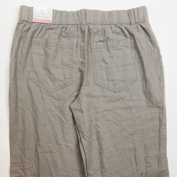 HAPPILY GREY Taupe Linen Blend Comfort Waist Utility Pant Trousers - Size M NWT - Picture 6 of 7